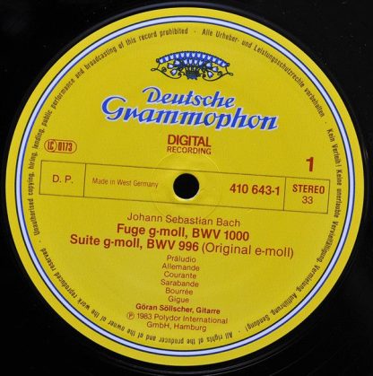 Deutsche Grammophon 410 643-1 - Lute Suites = Lautensuiten BWV 9 - Image 3