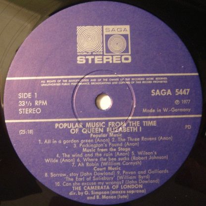 Saga SAGA 5447 - Popular Music From The Time Of Queen Elizabeth - Image 3