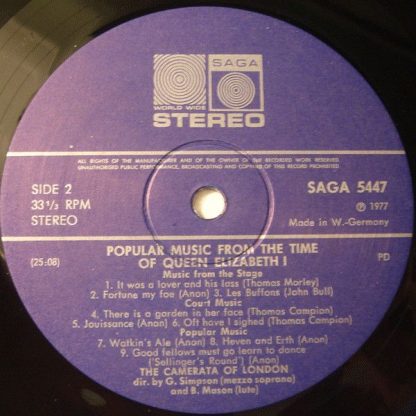 Saga SAGA 5447 - Popular Music From The Time Of Queen Elizabeth - Image 4