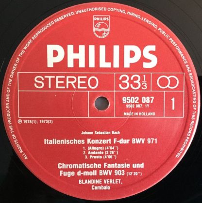Philips 9502 087 - Italienisches Konzert, Chromatische Fantasie - Image 3