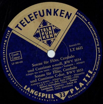 Telefunken LT-6611 - Sonate Für Flöte Und Cembalo In H-moll / So - Image 3