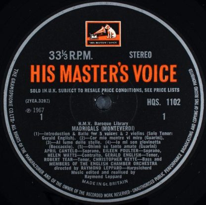 His Master's Voice HQS. 1102 - Monteverdi Madrigals Including "L - Image 3