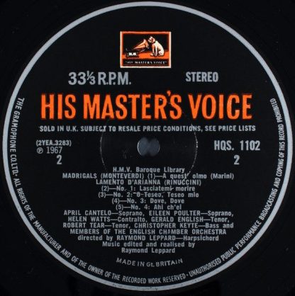 His Master's Voice HQS. 1102 - Monteverdi Madrigals Including "L - Image 4