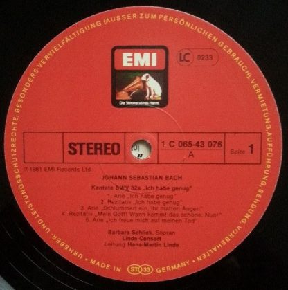 EMI 1C 065-43 076 - Kantate BWV 82a "Ich Habe Genug"/ Kantate BW - Image 4