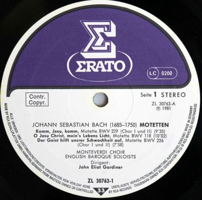Erato ZL 30763 - Die Motetten Bwv 225-231 - Bwv 50 & 118 - Image 3