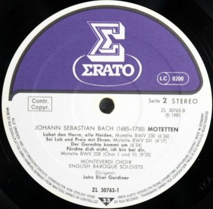 Erato ZL 30763 - Die Motetten Bwv 225-231 - Bwv 50 & 118 - Image 4
