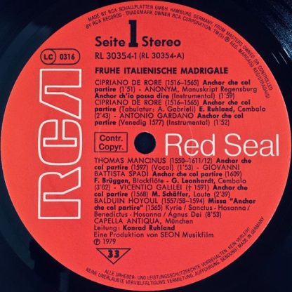 RCA Red Seal RL 30354 - Frühe Italienische Madrigale = Early Ita - Image 3