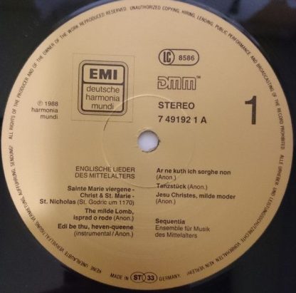 Deutsche Harmonia Mundi 7 49192 1 - English Songs Of The Middle - Image 3