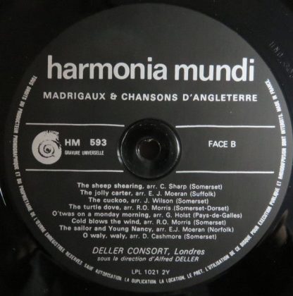 Harmonia Mundi HM 593 - Madrigaux & Chansons D'Angleterre - Image 3