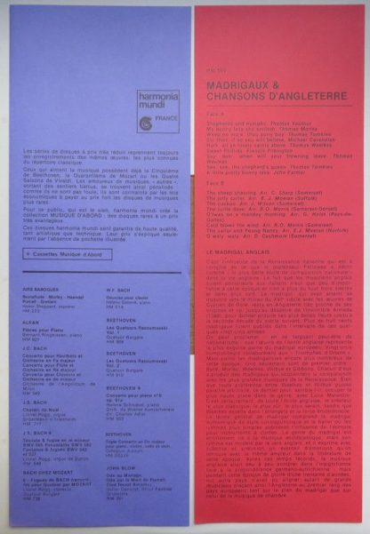 Harmonia Mundi HM 593 - Madrigaux & Chansons D'Angleterre - Image 4