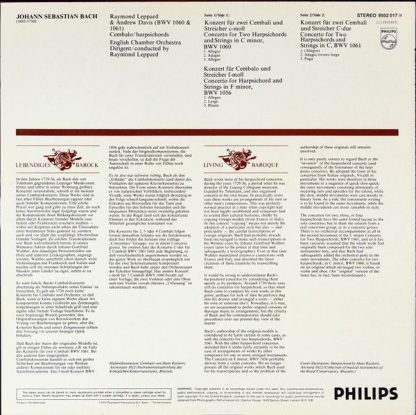 Philips 9502 017 - 3 Concerti Per 1 & 2 Cembali BWV 1056, 1060, - Image 2