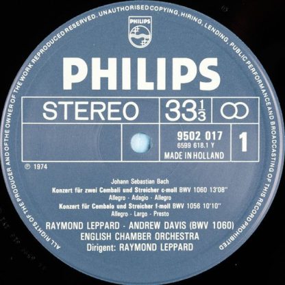 Philips 9502 017 - 3 Concerti Per 1 & 2 Cembali BWV 1056, 1060, - Image 3