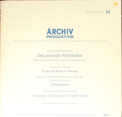 Archiv Produktion 14018 - Le Jeu De Robin Et Marion - 13 Rondeau - Image 2