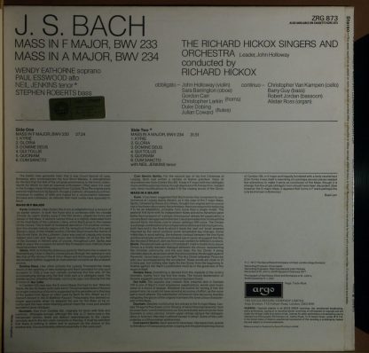 Argo ZRG 873 - Mass In F Major BWV 233 / Mass In A Major BWV 234 - Image 2