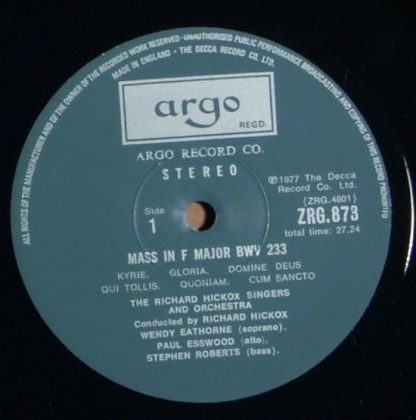 Argo ZRG 873 - Mass In F Major BWV 233 / Mass In A Major BWV 234 - Image 3