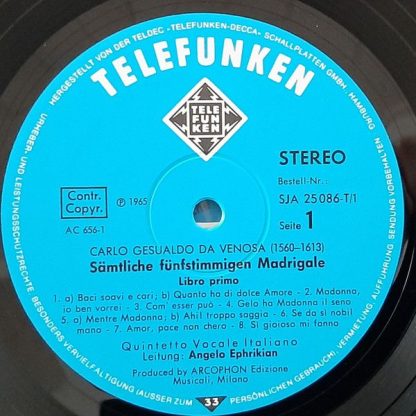 Telefunken SJA 25086-T/1-7 - Sämtliche Fünfstimmigen Madrigale = - Image 2