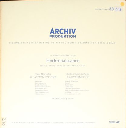 Archiv Produktion 13 031 AP - 8 Lautenstücke, Lautenmusik