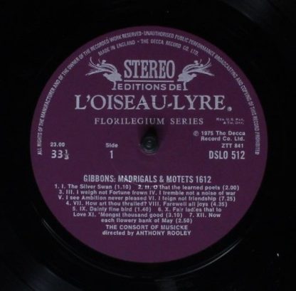 L'Oiseau-Lyre DSLO 512 - Madrigals & Motets 1612 - Image 5