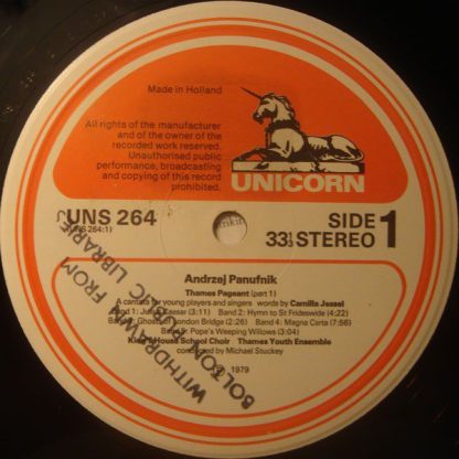 Unicorn Records (3) UNS 264 - Thames Pageant & Invocation For Pe - Image 5