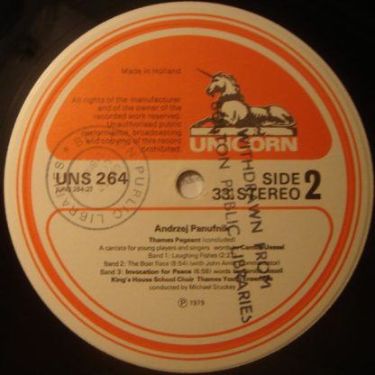 Unicorn Records (3) UNS 264 - Thames Pageant & Invocation For Pe - Image 6