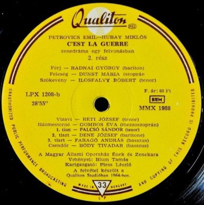 Qualiton LPX 1208 - C'est La Guerre - Opera In One Act - Image 3