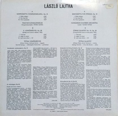 Hungaroton SLPX 12018 - Sinfonietta / String Quartet No.10 - Image 2