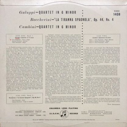 Columbia 33CX 1408 - Quartet In G Minor / La Tiranna Spagnola, O - Image 2