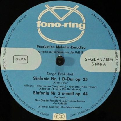 Fono-Ring SFGLP 77 995 - Sinfonie Nr.1 D-Dur Op. 25 "Klassische" - Image 3