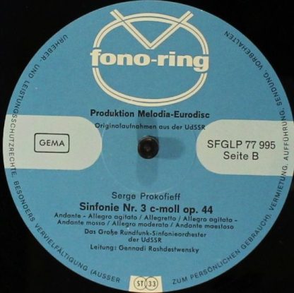 Fono-Ring SFGLP 77 995 - Sinfonie Nr.1 D-Dur Op. 25 "Klassische" - Image 4