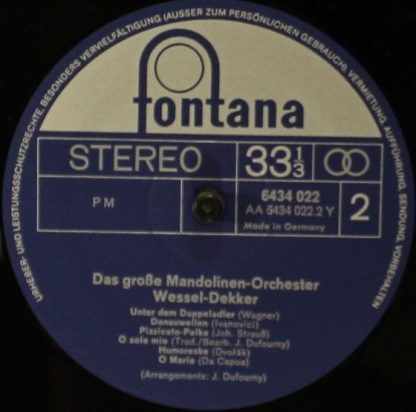 Fontana Spezial 6434 022 - Das Große Mandolinen-Orchester Wessel - Image 3