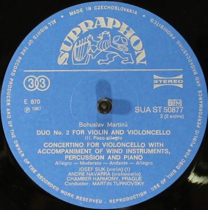 Supraphon SUA ST 50877 - Concertino For Violoncello / Duo No. 2 - Image 4
