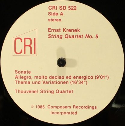 Composers Recordings Inc. CRI SD 522 - String Quartet No. 5 - Image 3