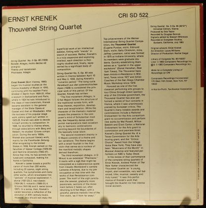Composers Recordings Inc. CRI SD 522 - String Quartet No. 5 - Image 2