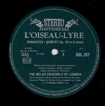 L'Oiseau-Lyre SOL 267 - Prokofiev And Shostakovich Quintets - Image 2
