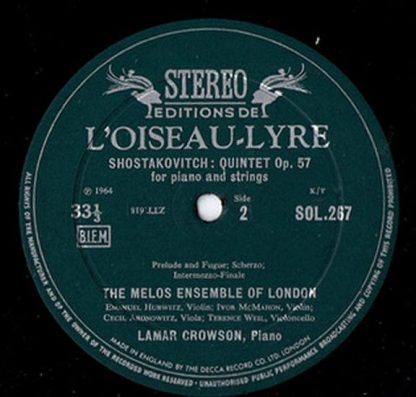 L'Oiseau-Lyre SOL 267 - Prokofiev And Shostakovich Quintets - Image 3