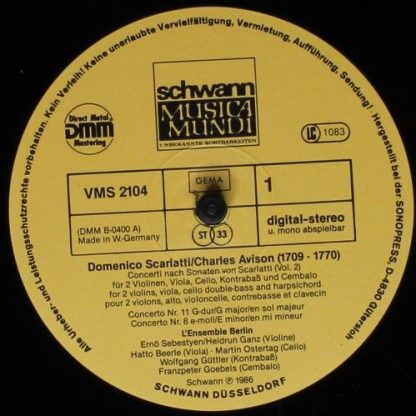 Schwann Musica Mundi VMS 2104 - Concerti Nach Scarlatti-Sonaten - Image 3