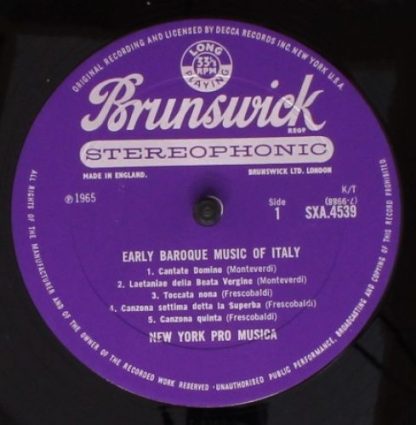 Brunswick SXA 4539 - Early Baroque Music Of Italy - Image 4