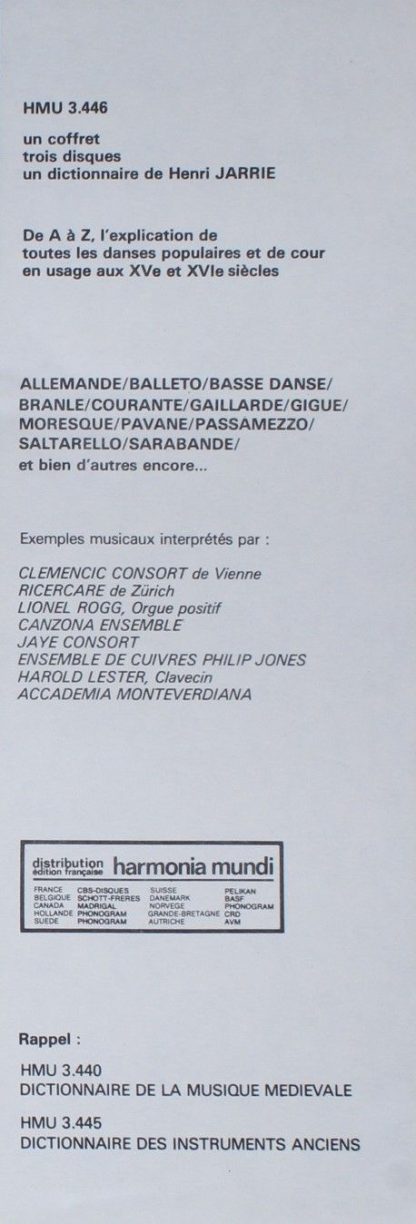 Harmonia Mundi HMU 3446 - Dictionnaire Des Danses De La Renaissa - Image 3