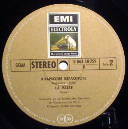 EMI 1C 063-10759 - CLUYTENS Ravel BOLERO Valse PARIS - Image 3