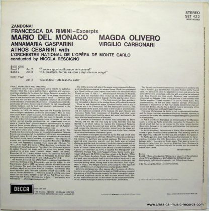 DECCA SET 422 - Francesca Da Rimini - Excerpts - Image 2