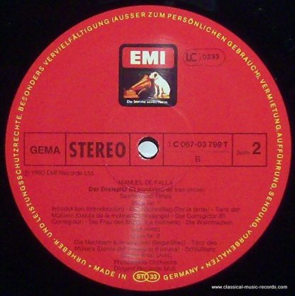EMI 1C 067-03 799 T - Der Dreispitz (Suiten Nr. 1 & 2) / Rapsodi - Image 3