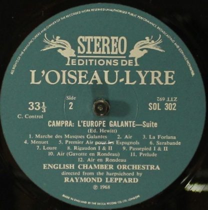L'Oiseau-Lyre SOL 302 - A Second Suite Of Instrumental Music Fro - Image 3