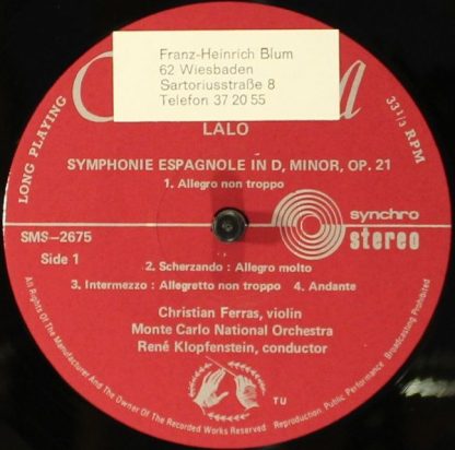 Concert Hall SMS 2675 - Symphonie Espagnole / Namouna - Image 3