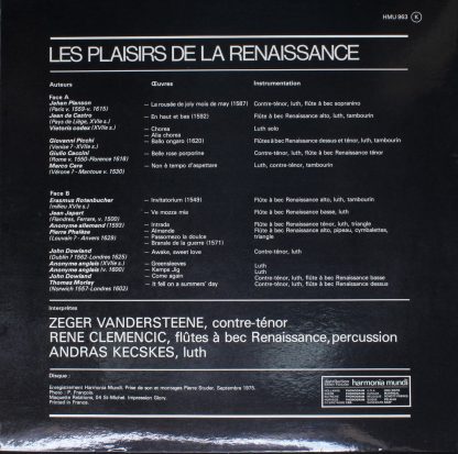 Harmonia Mundi HMU 963 - Les Plaisirs de la Renaissance. Danses - Image 2