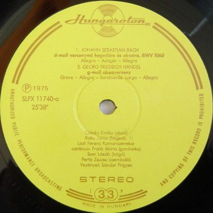Hungaroton SLPX 11740 - Concerto For Violin And Oboe In D Minor - Image 4