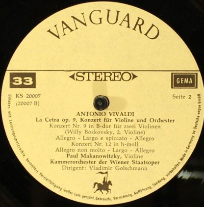 Vanguard KS 20007 - La Cetra Op.9, Konzerte Für Violine Und Orch - Image 4