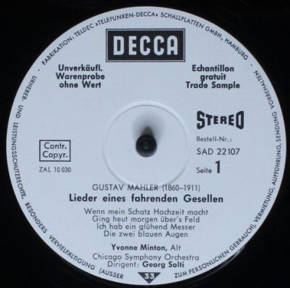 DECCA SAD 22 107 - Des Knaben Wunderhorn / Lieder Eines Fahrende - Image 3