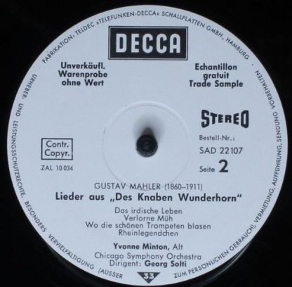 DECCA SAD 22 107 - Des Knaben Wunderhorn / Lieder Eines Fahrende - Image 4