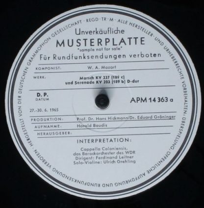 Not On Label APM 14363 - Marsch Kv 237 (189c) Und Serenade Kv 20