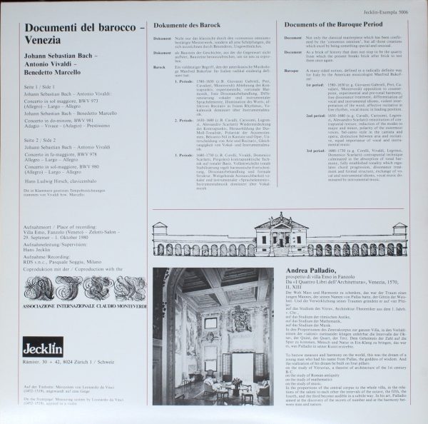 Jecklin Exempla 5006 - Documenti Del Barocco - Venezia: I Concer - Image 2